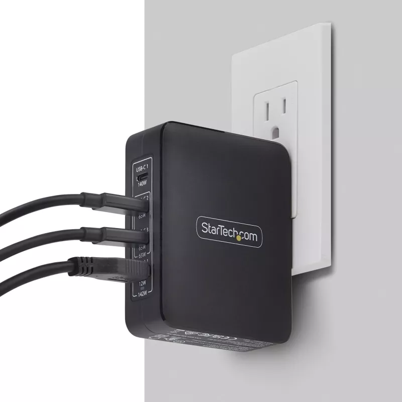 StarTech.com 140W USB-C nástenná nabíjačka, 3x USB-C/1x USB-A, PD 3.1 medzinárodný GaN napájací zdroj pre MacBook/Dell XPS/Inspiron