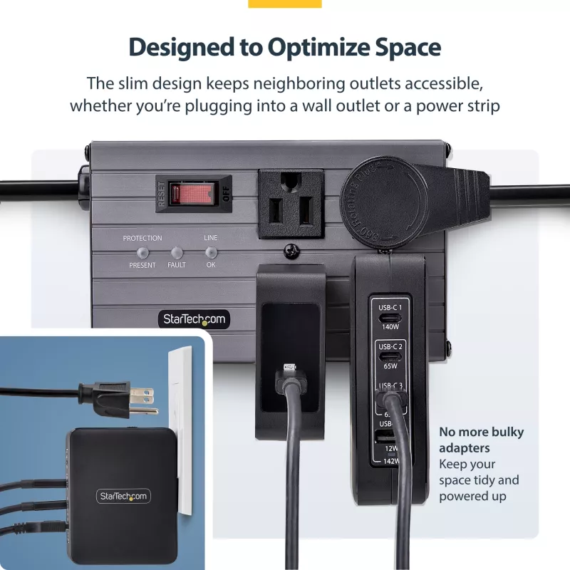 StarTech.com 140W USB-C nástenná nabíjačka, 3x USB-C/1x USB-A, PD 3.1 medzinárodný GaN napájací zdroj pre MacBook/Dell XPS/Inspiron