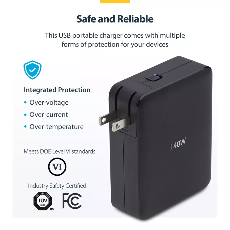 StarTech.com 140W USB-C nástenná nabíjačka, 3x USB-C/1x USB-A, PD 3.1 medzinárodný GaN napájací zdroj pre MacBook/Dell XPS/Inspiron
