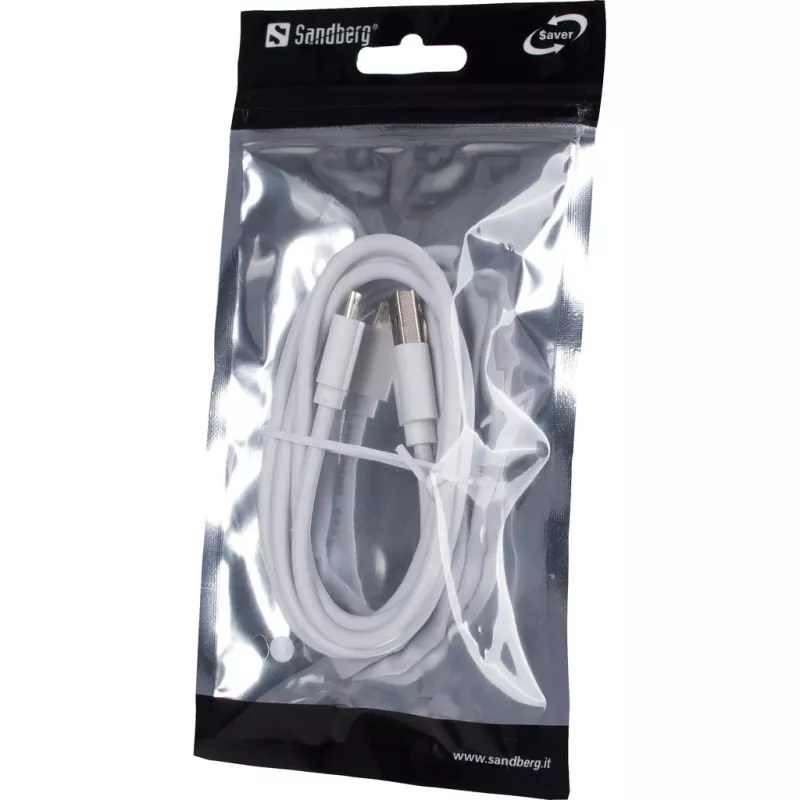 Sandberg MicroUSB Sync/Charge 1m SAVER, 1 m, Micro-USB A, USB A, biela