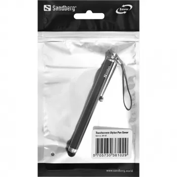 Sandberg Touchscreen Stylus Pen Saver, univerzálny, každá značka, čierna, strieborná, kov, guma, 1 kus, 100 mm