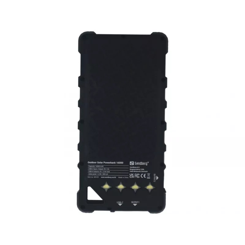 Sandberg Outdoor Solar Powerbank 16000, 16000 mAh, lítium-iónová (Li-Ion), čierna