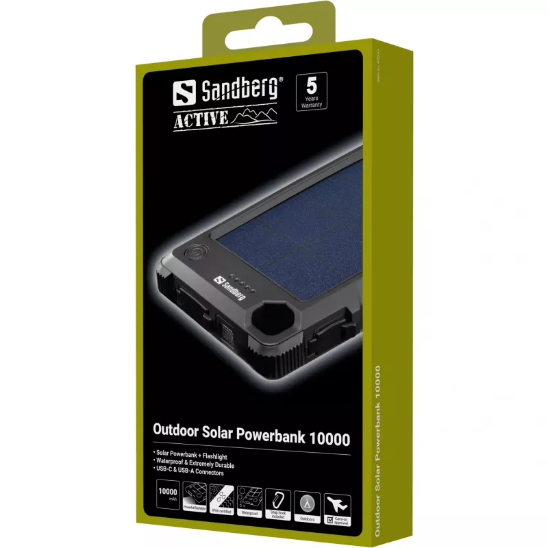 Sandberg Outdoor Solar Powerbank 10000, 10000 mAh, čierna