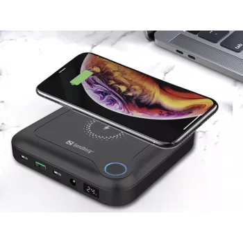 Sandberg All-in1 Laptop Powerbank 24000, 24000 mAh, Quick Charge 2.0, bezdrôtové nabíjanie, čierna