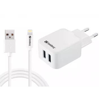 Sandberg AC nabíjačka EU Lightning 2.4A, interiérová, AC, 5 V, biela
