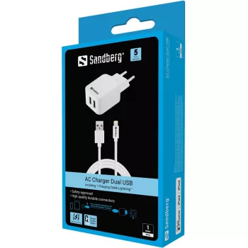 Sandberg AC nabíjačka EU Lightning 2.4A, interiérová, AC, 5 V, biela
