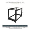 StarTech.com 4-stĺpový 12U mobilný open-frame serverový rack, štvrstĺpový 19-palcový sieťový rack s kolieskami, pojazdný rack s nastaviteľnou hĺbkou pre počítače/AV/dáta/IT vybavenie – kolieska, vyrovnávacie nožičky alebo montáž na podlahu