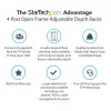StarTech.com 4-stĺpový 15U mobilný open-frame serverový rack, štvrstĺpový 19-palcový sieťový rack s kolieskami, pojazdný rack s nastaviteľnou hĺbkou pre počítače/AV/dáta/IT vybavenie – otočné kolieska, vyrovnávacie nožičky alebo montáž na podlahu