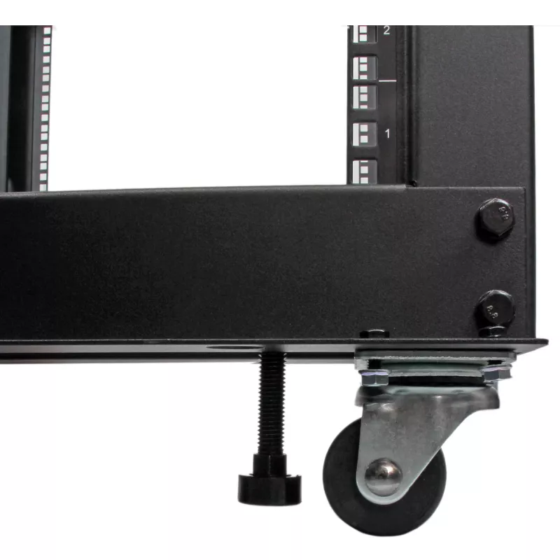 StarTech.com 4-stĺpový 25U mobilný open-frame serverový rack, štvrstĺpový 19-palcový sieťový rack s kolieskami, pojazdný rack s nastaviteľnou hĺbkou pre počítače/AV/dáta/IT vybavenie – kolieska, vyrovnávacie nožičky alebo montáž na podlahu