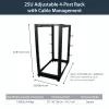 StarTech.com 4-stĺpový 25U mobilný open-frame serverový rack, štvrstĺpový 19-palcový sieťový rack s kolieskami, pojazdný rack s nastaviteľnou hĺbkou pre počítače/AV/dáta/IT vybavenie – kolieska, vyrovnávacie nožičky alebo montáž na podlahu