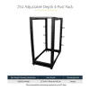 StarTech.com 4-stĺpový 25U mobilný open-frame serverový rack, štvrstĺpový 19-palcový sieťový rack s kolieskami, pojazdný rack s nastaviteľnou hĺbkou pre počítače/AV/dáta/IT vybavenie – kolieska, vyrovnávacie nožičky alebo montáž na podlahu