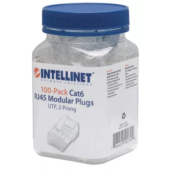 Intellinet RJ45 modulárny konektor, Cat6, UTP, 2-zinkový, pre lankový vodič, 15 µ pozlátené kontakty, balenie 100 ks