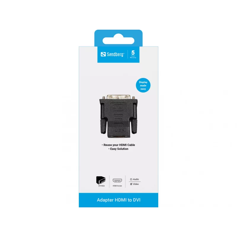 Sandberg adaptér DVI-M - HDMI-F, DVI, HDMI, čierny