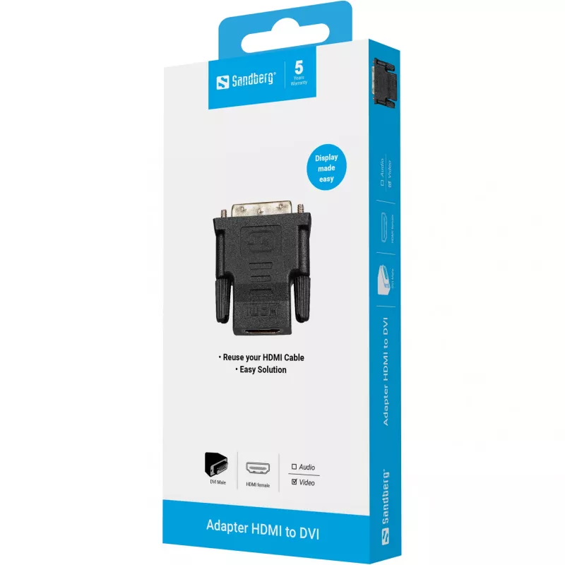 Sandberg adaptér DVI-M - HDMI-F, DVI, HDMI, čierny