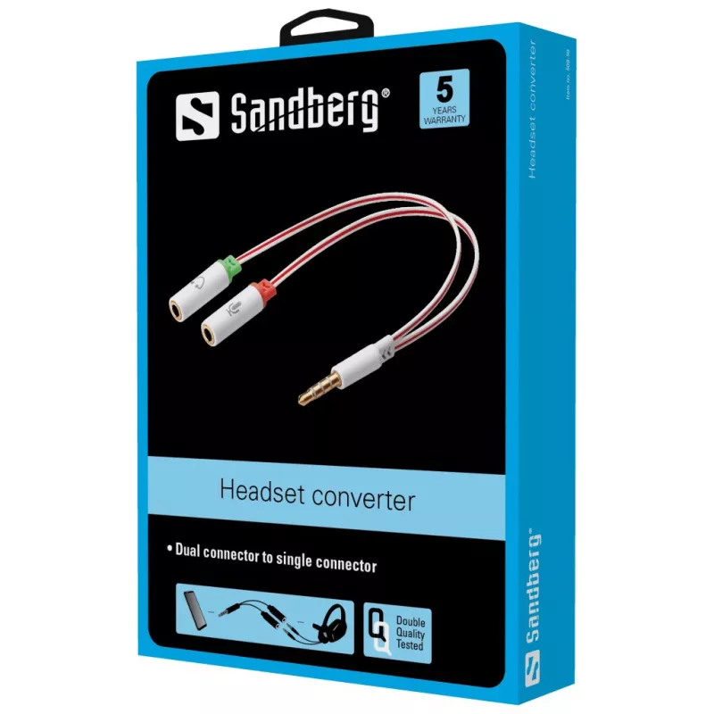 Sandberg adaptér pre headset Dual-Einfach, 3,5-mm-TRS, konektor samec, konektor samica, biely