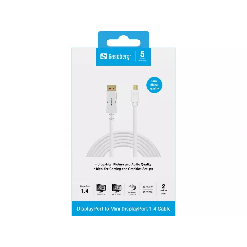 Sandberg 509-17 kábel z DisplayPort na Mini DisplayPort, DP 1.4, 8K 60 Hz (7680 x 4320), 2 m, samec/samec
