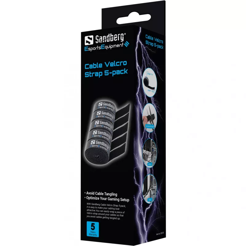 Sandberg suchý zips na káble balenie 5 ks, suchý zips na káble, čierna, 1000 mm, 73 g, 50 mm, 50 mm