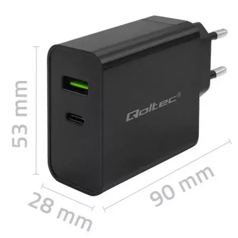 Nabíjačka Qoltec 52378 interiérová AC rýchlonabíjačka 3A USB Type-C čierna