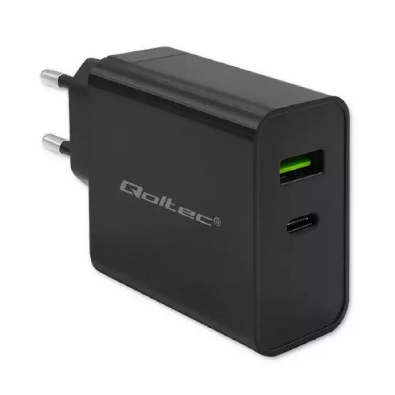 Nabíjačka Qoltec 52378 interiérová AC rýchlonabíjačka 3A USB Type-C čierna