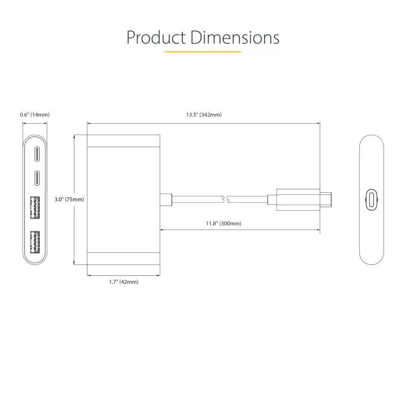 StarTech.com 4-portový USB-C hub so 100W Power Delivery Pass-Through – 2x USB-A + 2x USB-C – USB 3.0 5Gbps – 1ft (30cm) dlhý kábel – prenosný USB Type-C na USB-A/C hub