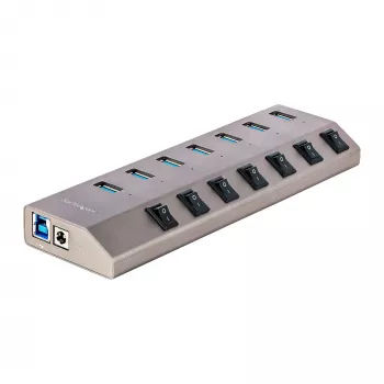 StarTech.com 7-portový samonapájací USB-C hub s individuálnymi vypínačmi, USB 3.0 5Gbps rozširujúci hub s napájacím zdrojom, desktop/laptop USB-C na USB-A hub, USB Type-C hub s BC 1.2