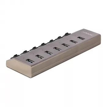 StarTech.com 7-portový samonapájací USB-C hub s individuálnymi vypínačmi, USB 3.0 5Gbps rozširujúci hub s napájacím zdrojom, desktop/laptop USB-C na USB-A hub, USB Type-C hub s BC 1.2