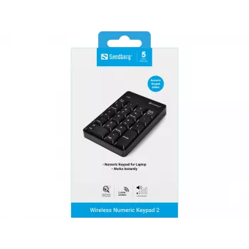 Sandberg bezdrôtová numerická klávesnica 2, RF Wireless, 18, laptop/PC, čierna