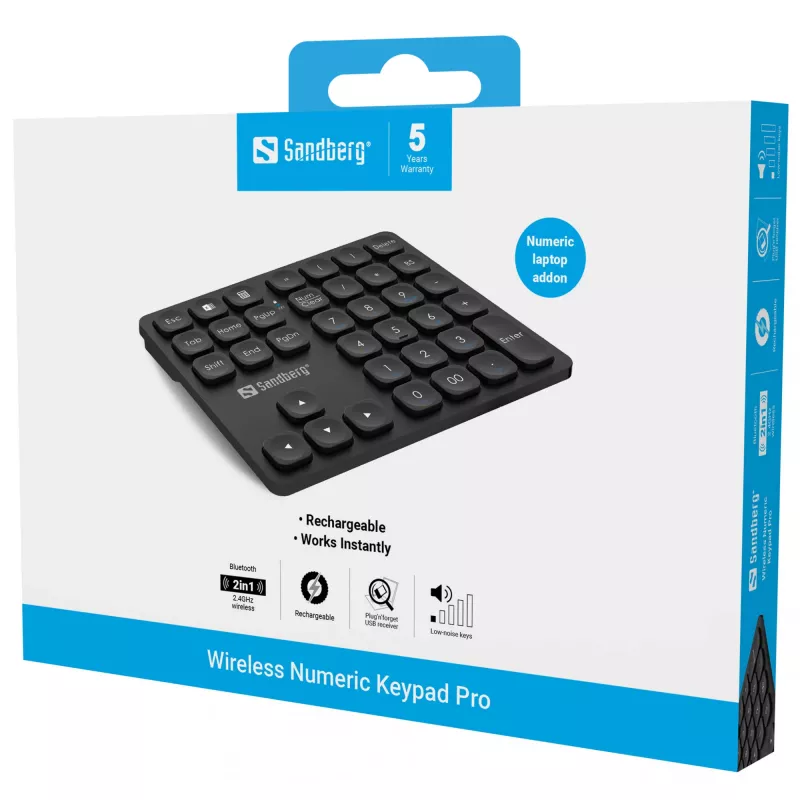 Numerická klávesnica Sandberg Wireless Numeric Keypad Pro membránová 36 klávesov