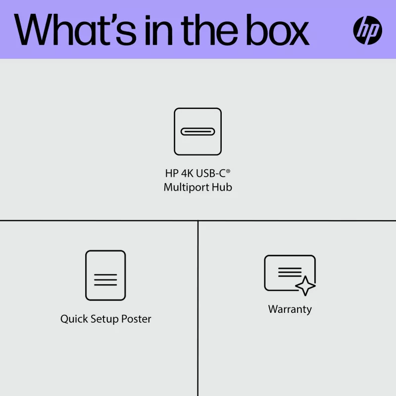 HP 4K USB-C multiport hub, USB Type-C, USB 3.2 Gen 2 (3.1 Gen 2) Type-C, 10000 Mbit/s, čierny, 4K Ultra HD, Čína