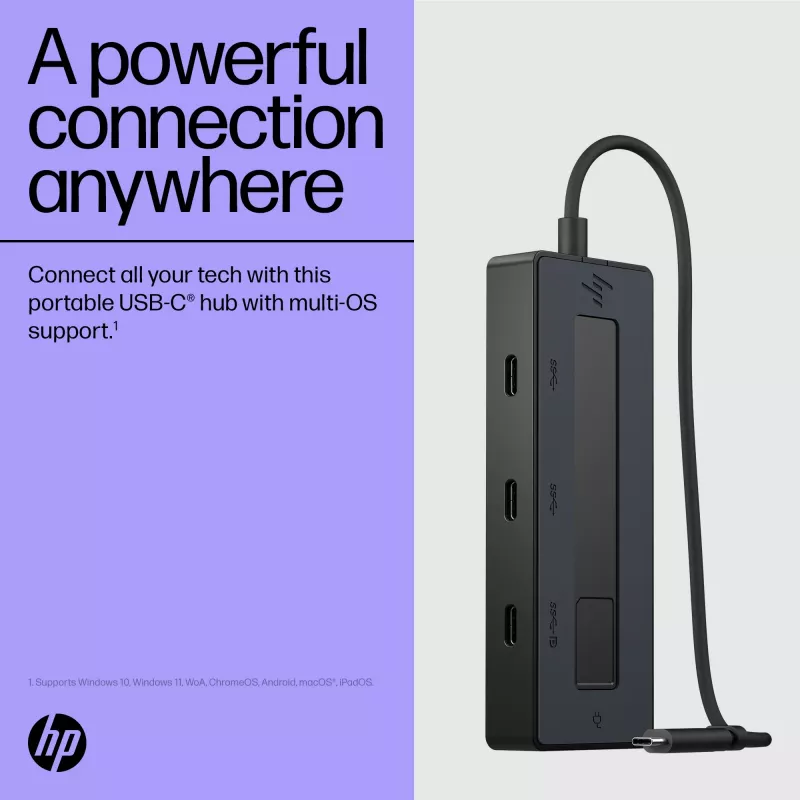 HP 4K USB-C multiport hub, USB Type-C, USB 3.2 Gen 2 (3.1 Gen 2) Type-C, 10000 Mbit/s, čierny, 4K Ultra HD, Čína