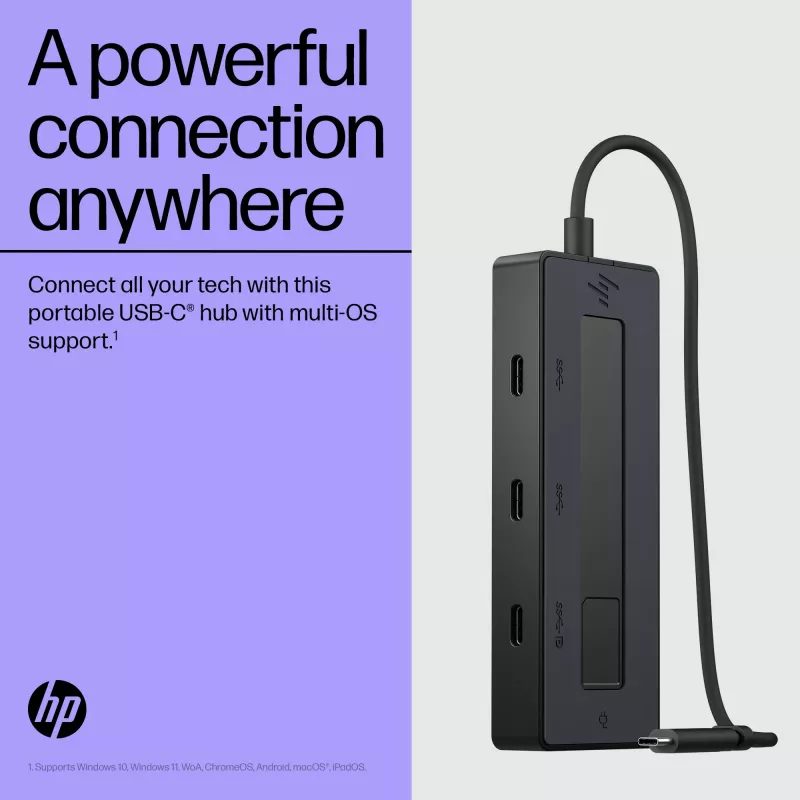 HP 4K USB-C multiport hub, USB Type-C, USB 3.2 Gen 2 (3.1 Gen 2) Type-C, 10000 Mbit/s, čierny, 4K Ultra HD, Čína