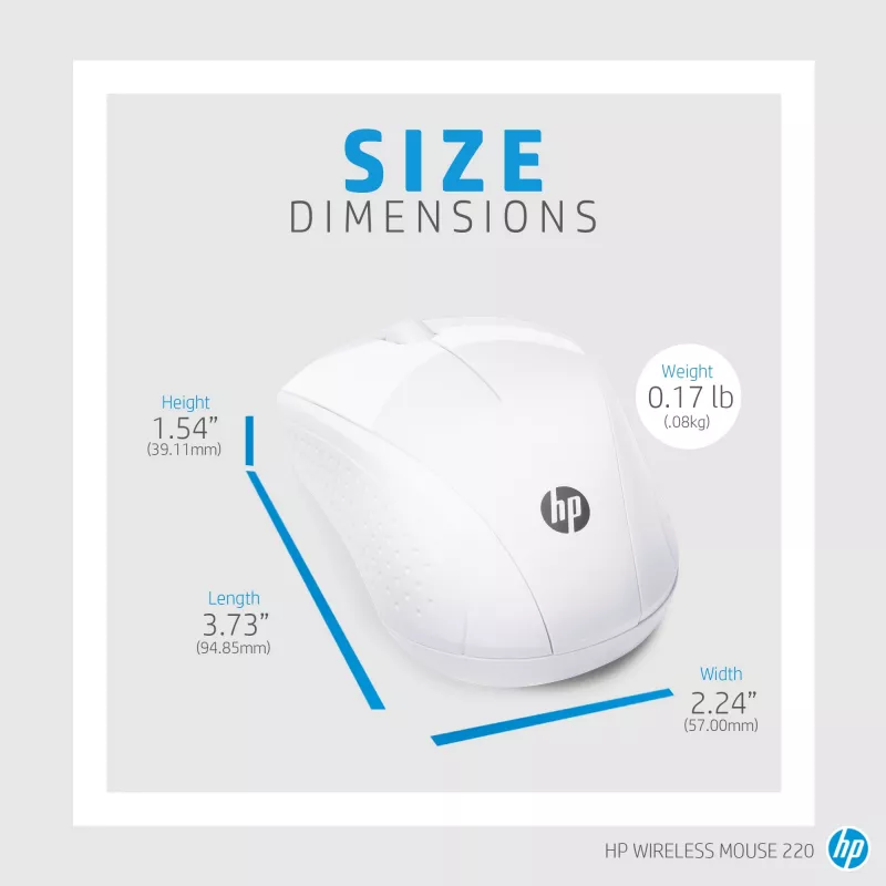HP Wireless myš 220 (snehobiela), optická, RF Wireless, biela
