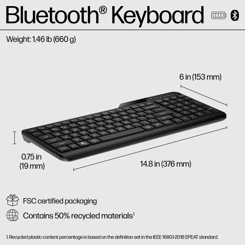HP 460 multi-device Bluetooth klávesnica, full-size (100%), bezdrôtová, Bluetooth, mechanická, čierna