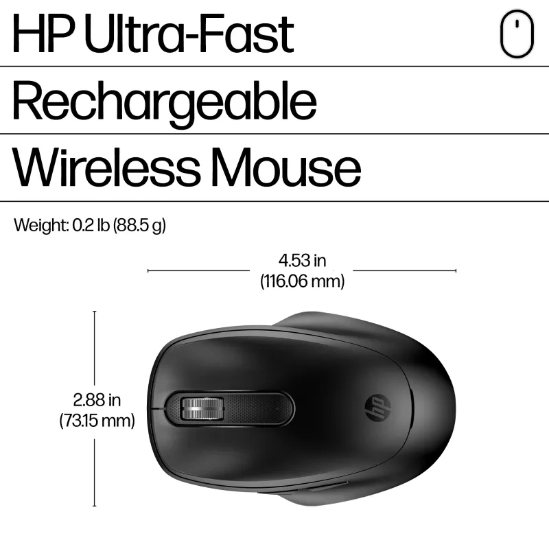 HP 510 ultrarýchla nabíjateľná bezdrôtová myš, obojručná, RF Wireless, 4000 DPI, čierna