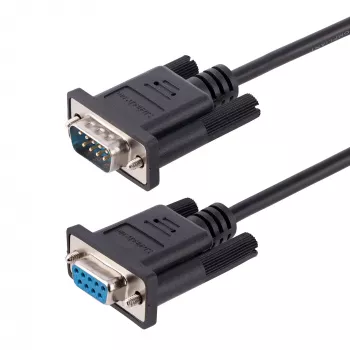 StarTech.com 3m RS232 sériový nulový modemový kábel, crossover sériový kábel s Al-Mylar tienením, DB9 sériový COM port kábel samica na samca, kompatibilný so zariadeniami DTE, čierny, F/M