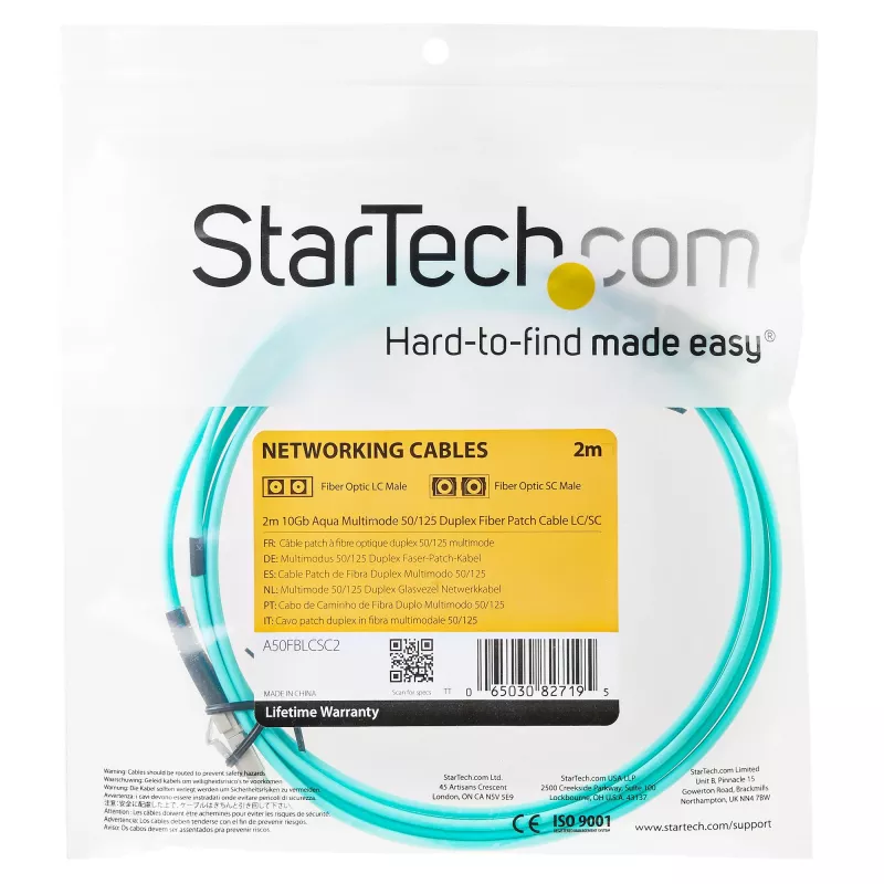 StarTech.com 2m (6ft) LC/UPC na LC/UPC OM3 multimódový optický kábel, plný duplex 50/125µm zipcord kábel, 100G, nízky útlm vloženia, LSZH optický patch kábel