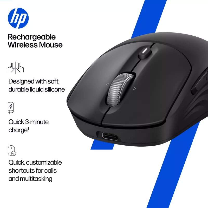 HP 700 nabíjateľná bezdrôtová myš, obojručná, RF Wireless + Bluetooth, 6000 DPI, čierna