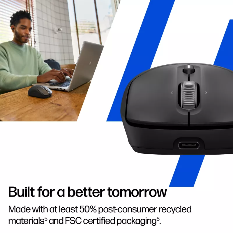 HP 700 nabíjateľná bezdrôtová myš, obojručná, RF Wireless + Bluetooth, 6000 DPI, čierna