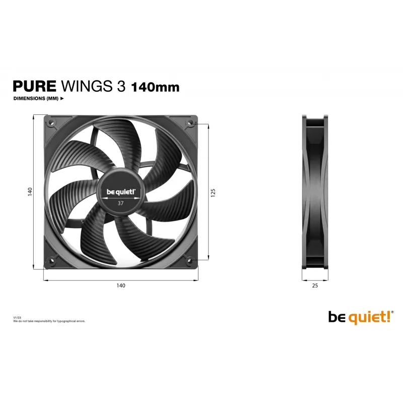 be quiet! Pure Wings 3 140mm ventilátor do počítačovej skrine 14 cm čierny 1 kus