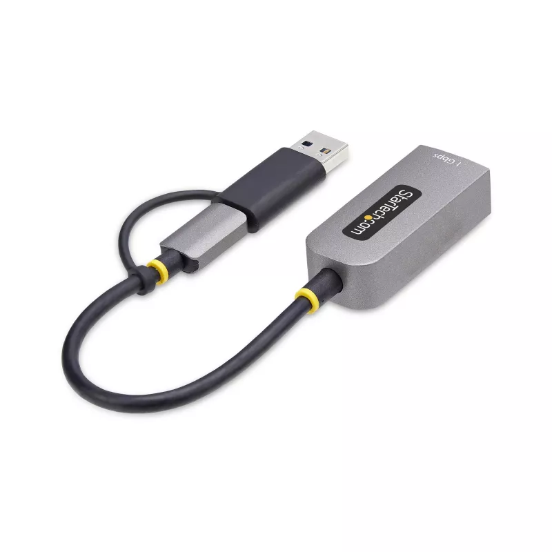 StarTech.com USB-C na Ethernet adaptér s USB-A dongle, 10/100/1000 Mbit/s, USB 3.0 na Gigabit Ethernet sieťový adaptér, 15 cm pevný kábel, USB GbE adaptér