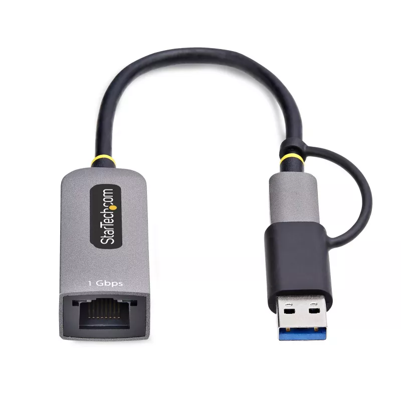 StarTech.com USB-C na Ethernet adaptér s USB-A dongle, 10/100/1000 Mbit/s, USB 3.0 na Gigabit Ethernet sieťový adaptér, 15 cm pevný kábel, USB GbE adaptér