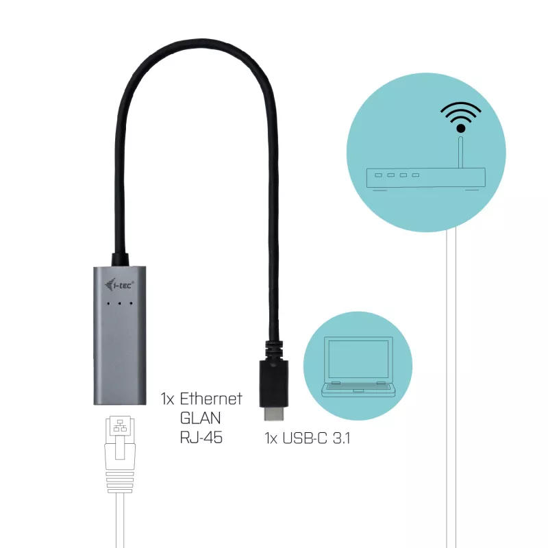 i-tec Metal USB-C Gigabit Ethernet adaptér, káblový, USB Type-C, Ethernet, 1000 Mbit/s, sivý