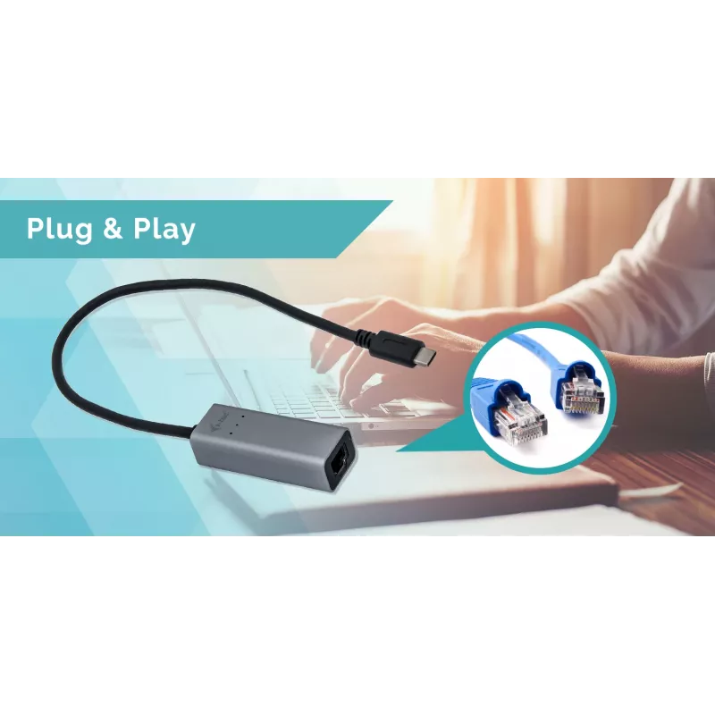 i-tec Metal USB-C Gigabit Ethernet adaptér, káblový, USB Type-C, Ethernet, 1000 Mbit/s, sivý