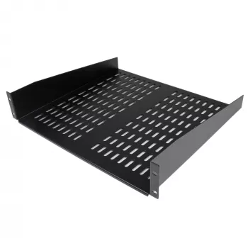 StarTech.com 2U serverová racková police – univerzálna vetraná racková konzolová police pre 19-palcový sieťový rack a skriňu – vysokopevnostná oceľ – nosnosť 23 kg – 16-palcová hĺbka police, čierna
