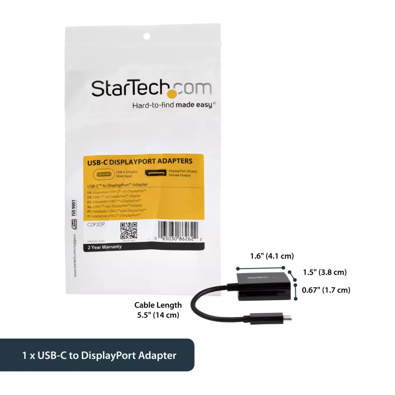 StarTech.com USB-C na DisplayPort adaptér - 4K 60Hz/8K 30Hz - USB Type-C na DP 1.4 HBR2 adaptér dongle - kompaktný USB-C (DP Alt Mode) monitor video konvertor - Thunderbolt 3 kompatibilný