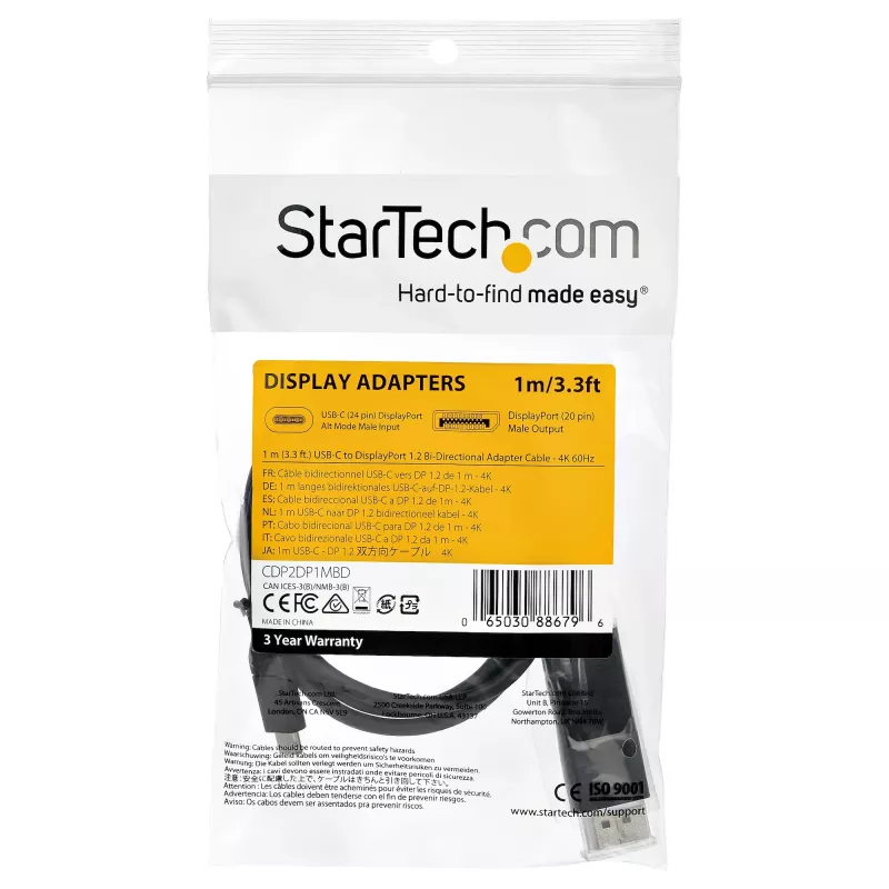 StarTech.com 1m USB-C na DisplayPort 1.2 kábel 4K 60Hz - Obojsmerný DP na USB-C alebo USB-C na DP reverzibilný video adaptér kábel - HBR2/HDR - USB Type C/Thunderbolt monitor kábel