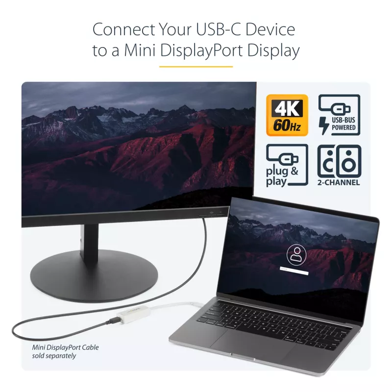 StarTech.com USB-C na Mini DisplayPort adaptér – 4K 60 Hz – biely – USB 3.1 Type-C na Mini DP adaptér – aktualizovaná verzia je CDP2MDPEC