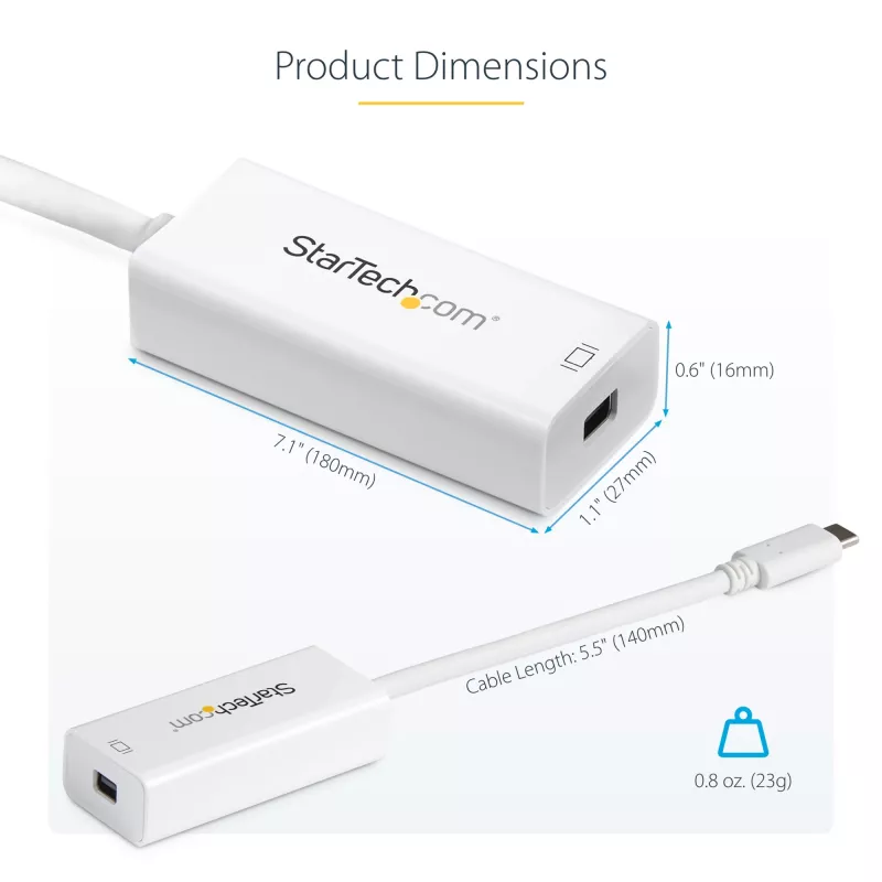 StarTech.com USB-C na Mini DisplayPort adaptér – 4K 60 Hz – biely – USB 3.1 Type-C na Mini DP adaptér – aktualizovaná verzia je CDP2MDPEC