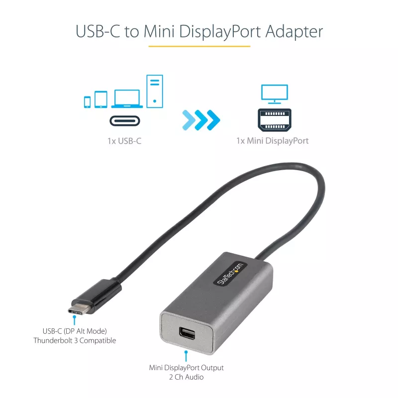 StarTech.com USB-C na Mini DisplayPort adaptér – 4K 60Hz USB-C na mDP adaptér dongle – USB Type-C na Mini DP monitor – video konvertor – kompatibilný s Thunderbolt 3 – 30 cm dlhý, pripojený kábel – aktualizovaná verzia CDP2MDP
