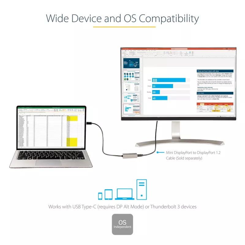 StarTech.com USB-C na Mini DisplayPort adaptér – 4K 60Hz USB-C na mDP adaptér dongle – USB Type-C na Mini DP monitor – video konvertor – kompatibilný s Thunderbolt 3 – 30 cm dlhý, pripojený kábel – aktualizovaná verzia CDP2MDP